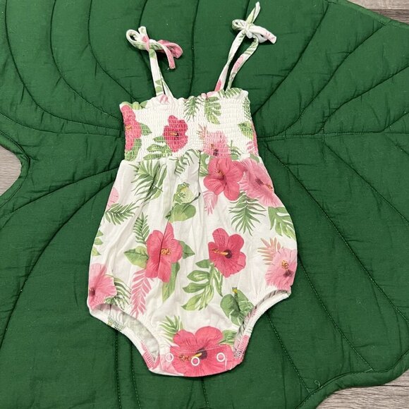 Angel Dear Bamboo 6-12M Hibiscus Frog Smocked Bubble Romper - Picture 1 of 5